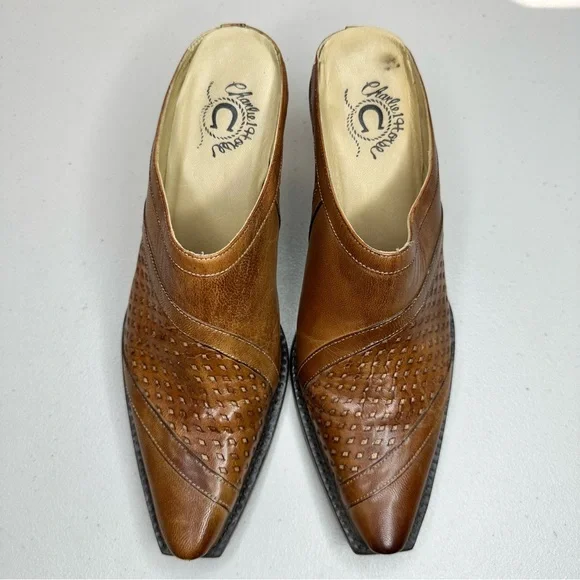 VTG Leather Western Style Snip Toe Mule Heels Women’s Size 7 - Picture 7 of 12